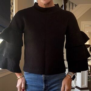 Elegant mock neck Black Ruffle Sleeve Sweater